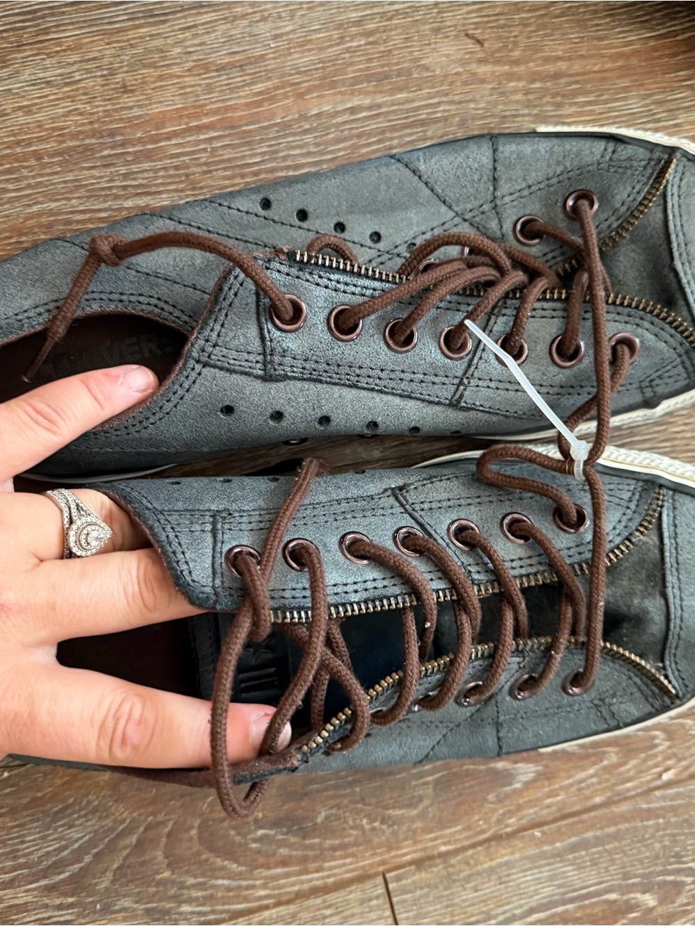 Converse Men's Gray High-Top Sneakers with Brown Laces